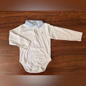 Jacadi Boys White Bodysuit with Light Blue Collar